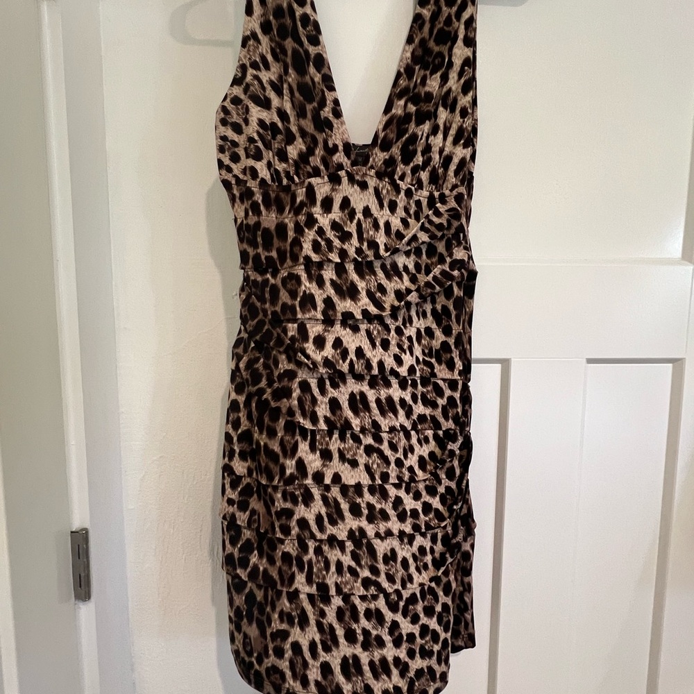 Leopard Print Halter Mini Dress - Brown & Black